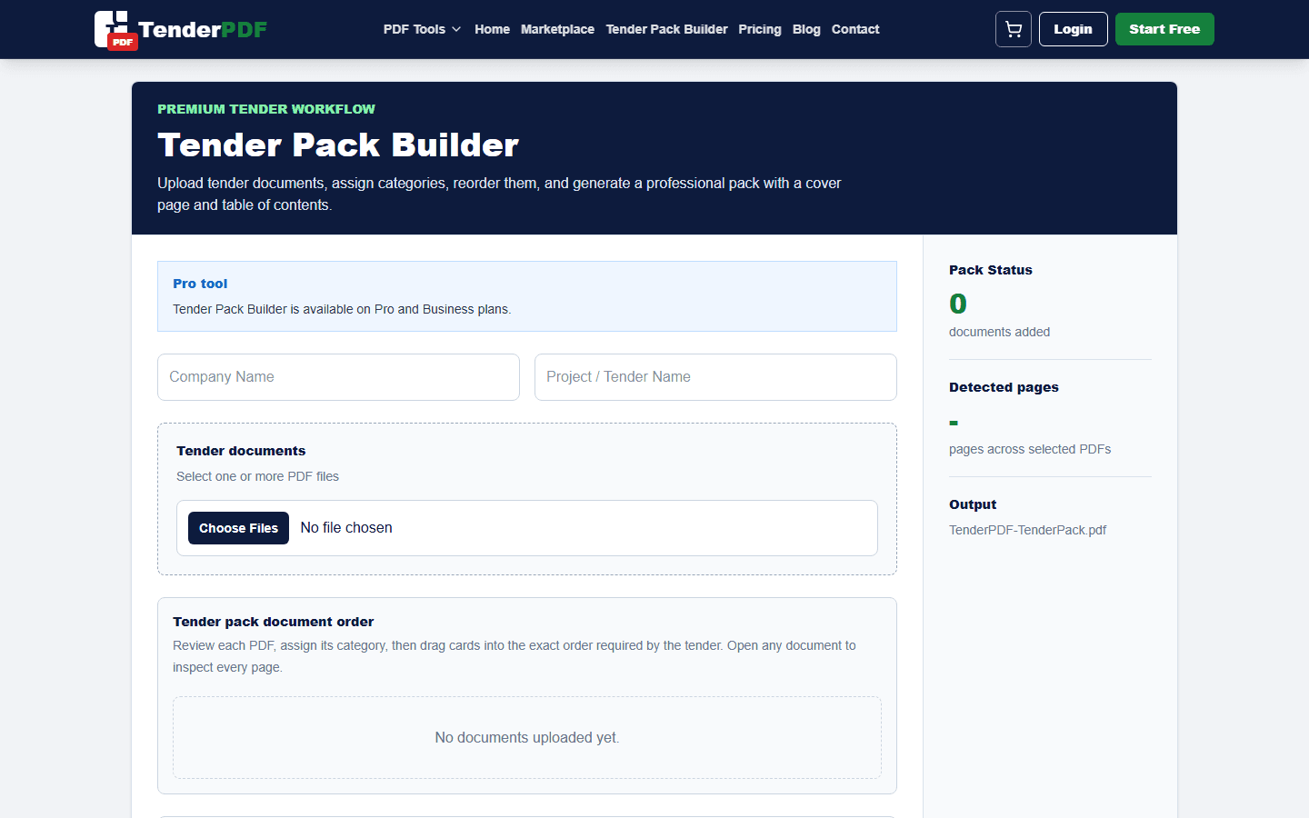 Tender Documents Checklist for South Africa workflow shown on TenderPDF